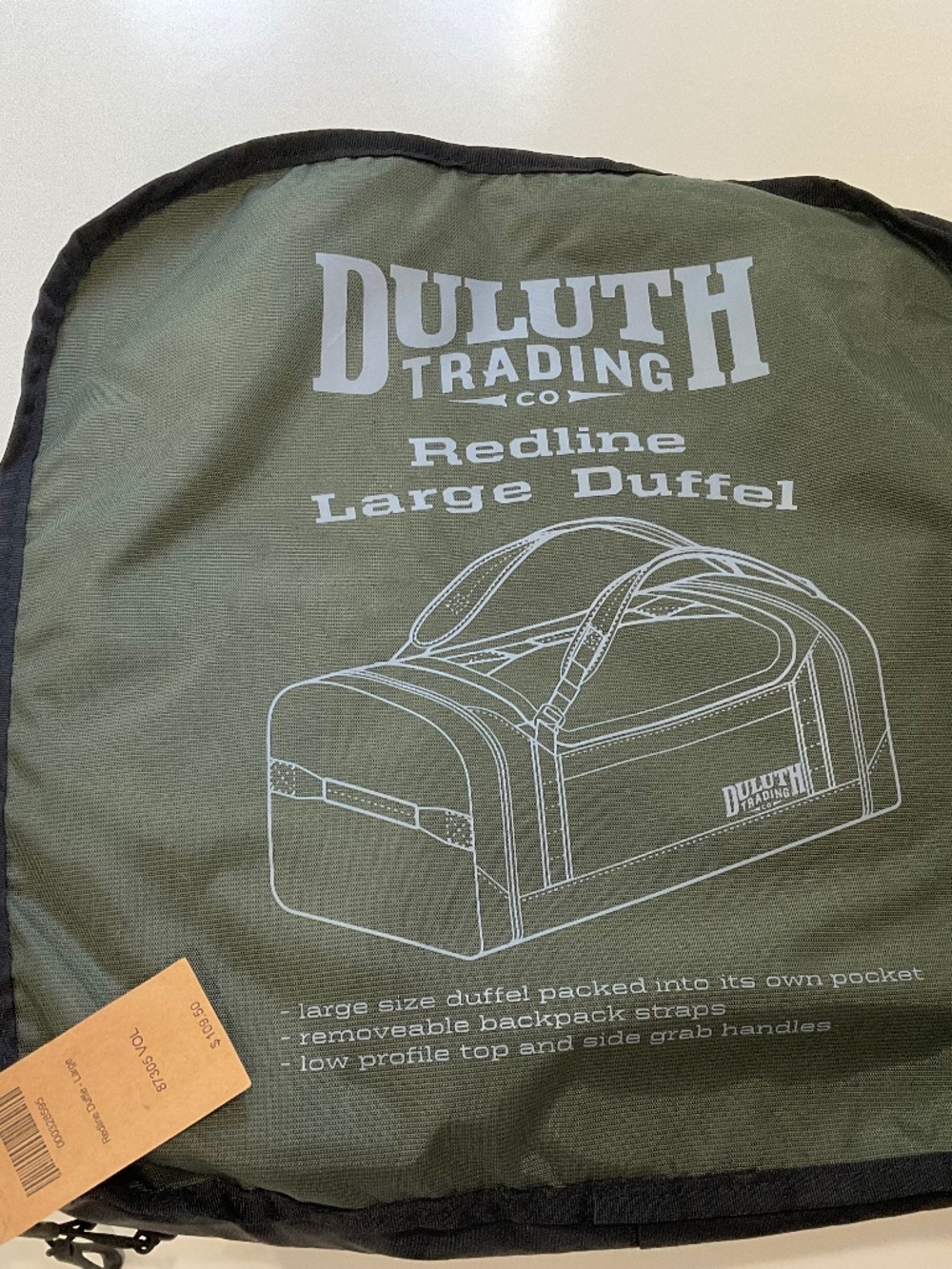 Duluth Trading Co. Redline Large Duffel Bag- New in original packing with tags